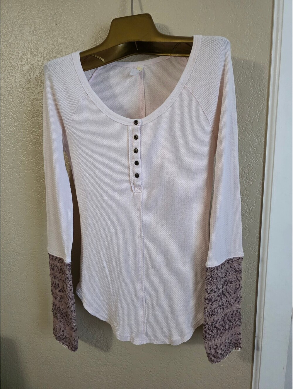 Free People Ski Lodge Newbie Long Sleeve Waffle Knit Henley Top Size Large